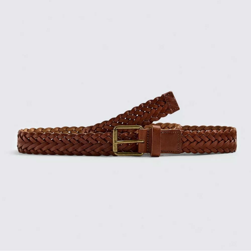 🆕 Zara Made In Spain Braided Brown Leather Belt Womens Size L/LX 46"